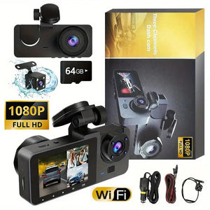 3 Channel 1080P Dash Cam For Cars With WiFi DVR Night Vision Rear View Camera - stepyours.com