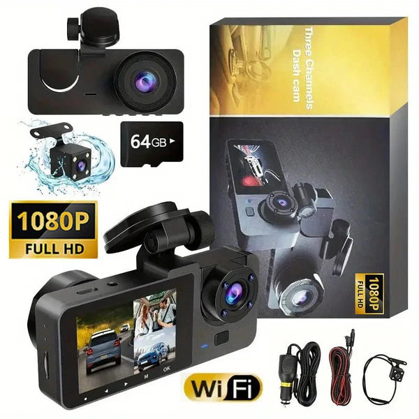 3 Channel 1080P Dash Cam For Cars With WiFi DVR Night Vision Rear View Camera - stepyours.com