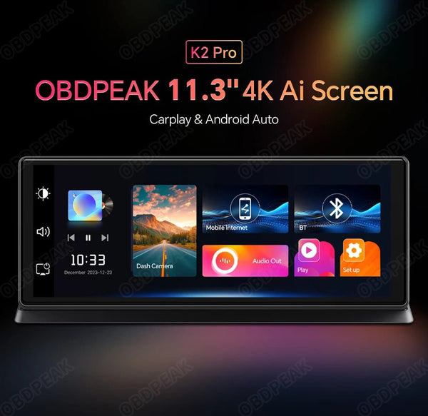 K2 Pro 11.3 4K Car DVR With Wireless CarPlay Android Auto Dual Lens Dash Cam - stepyours.com