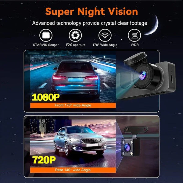3 Channel 1080P Dash Cam For Cars With WiFi DVR Night Vision Rear View Camera - stepyours.com