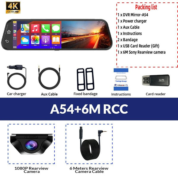 10 Inch 4K Mirror Dash Cam Wireless CarPlay Android Auto Dual Lens GPS WiFi DVR - stepyours.com