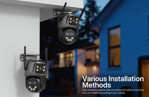 6K 9MP Outdoor Tri - Lens WiFi IP Camera - Auto Tracking And Dual Screen - stepyours.com