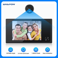 Awapow 3.5 Inch Doorbell Peephole Viewer Digital Door Camera 120° LCD 2 Million HD Pixels Cat Eye Door Bell Outdoor Monitor by stepyours.com