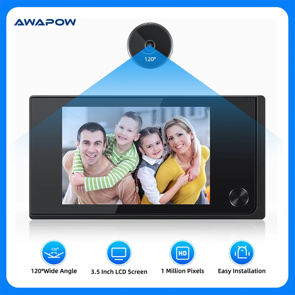 Awapow 3.5 Inch Doorbell Peephole Viewer Digital Door Camera 120° LCD 2 Million HD Pixels Cat Eye Door Bell Outdoor Monitor by stepyours.com