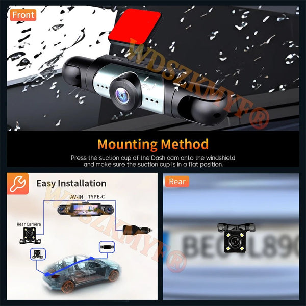 4 Lens Car DVR 360 Degree Dash Cam 1080P Front Left Right Rear View Camera - stepyours.com