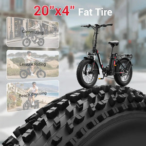 Spacewalk 1500W Peak Motor Fat Tire Electric Bike for Adults 20x4.0 Folding E-Bike 48V 15Ah Electric Bicycle Removable Battery with NFC Unlock 28MPH Long Range 45-60 Miles 7-Speed Gears 5 PAS UL2849