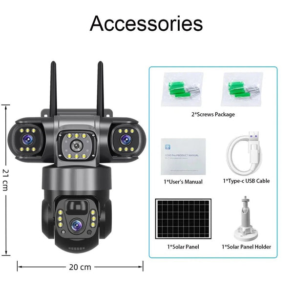 Solar 4G Outdoor Security Camera With 3 Lenses And 10X Zoom Night Vision - stepyours.com