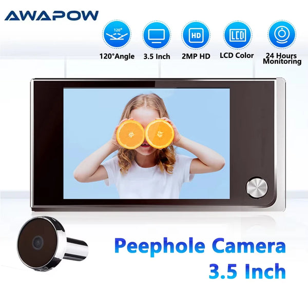 Awapow 3.5 Inch Doorbell Peephole Viewer Digital Door Camera 120° LCD 2 Million HD Pixels Cat Eye Door Bell Outdoor Monitor by stepyours.com