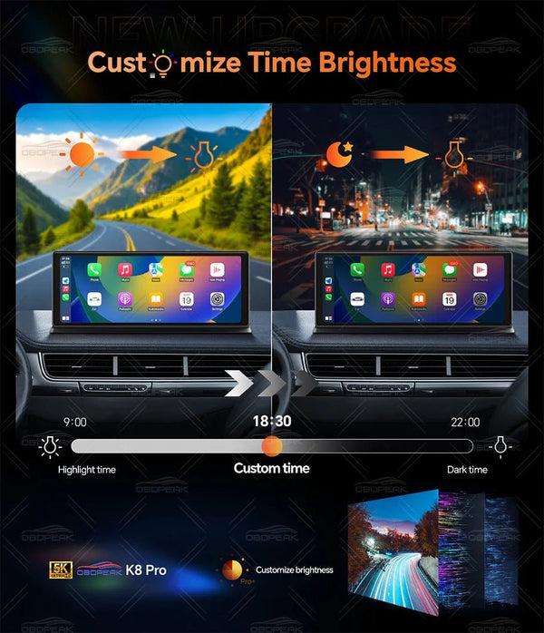 OBDPEAK K8 Pro Dash Cam Front 5K Rear 1080P CarPlay Android Auto 11.3 AI Screen - stepyours.com