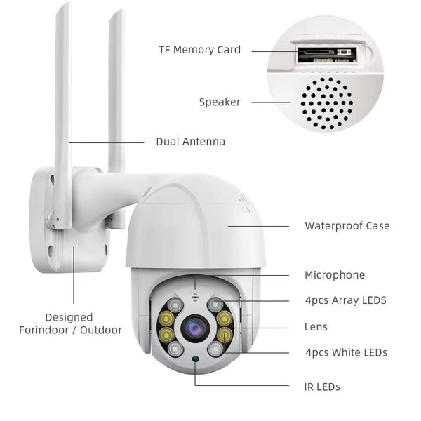 8MP 4K PTZ Camera AI Auto Tracking Color Night Vision Outdoor WiFi IP Cam - stepyours.com