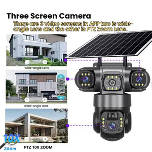 Solar Wireless Security Camera 12MP HD 3 Lens 10X Zoom IP66 Outdoor - stepyours.com