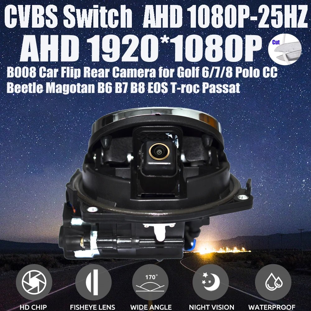 Gold Fisheye 170 Degree AHD 1080P Flip Emblem Backup Camera For VW Passat Golf - stepyours.com
