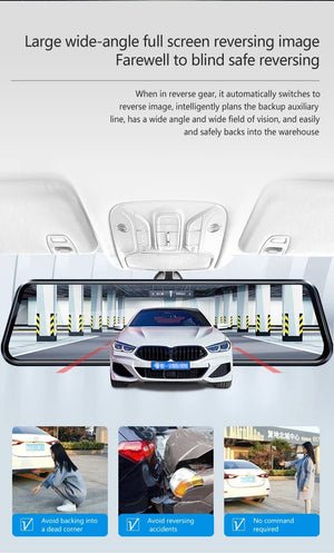 10 Inch Car Touch Screen Rear View Mirror Dash Cam Front And Rear Cameras - stepyours.com