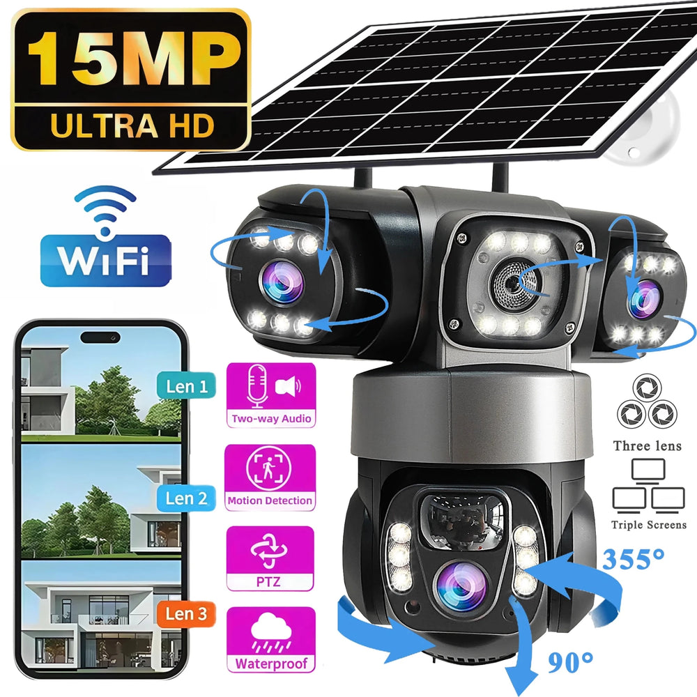 V380Pro 3 Lens WiFi Solar Camera 360 Outdoor Waterproof Security - stepyours.com
