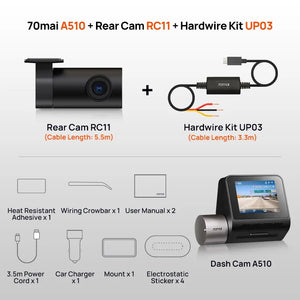70Mai A510 Dash Cam 1944P HDR GPS ADAS 4G Front And Rear Car DVR - stepyours.com