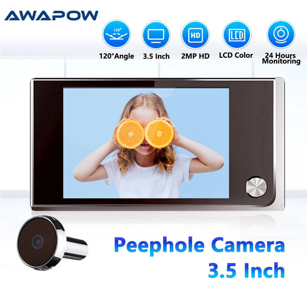 Awapow Wireless Door Peephole Camera 3.5 Inch Digital Door Viewer Doorbell 120° LCD Screen Monitor Home Security No Need WiFi by stepyours.com