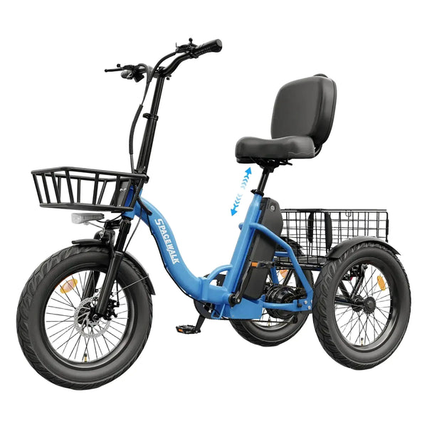 Spacewalk Electric Tricycle for Adults, Folding Trike Bike for Adults | 748.8Wh Removable Battery, Peak 1200W Motor, 18*3.0 Fat Tire, Step-Thru Electric Tricycle, Up to 60 Miles, 18MPH