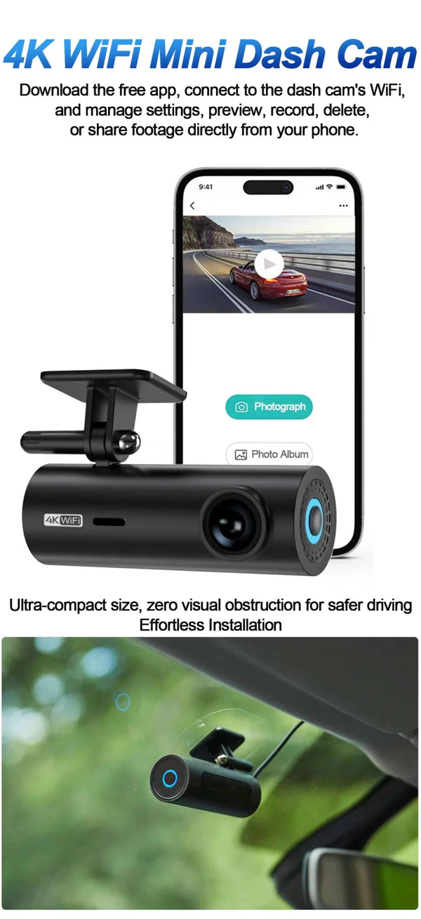4K WiFi Dash Cam For Car Front Camera 24H Parking Monitor Black Box - stepyours.com