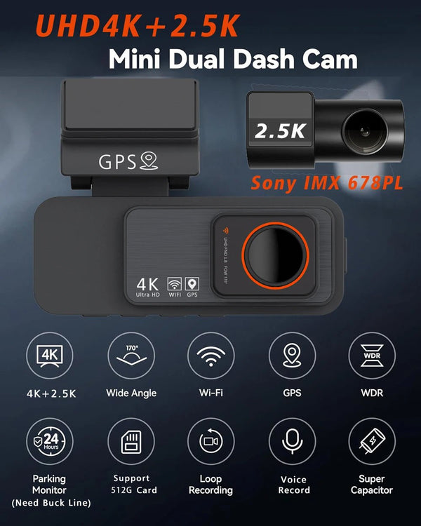 4K Dash Cam Dual Lens With GPS WiFi Night Vision Never Miss A Moment - stepyours.com