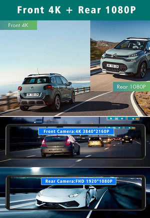 11.26 Inch 4K Dash Cam With CarPlay Android Auto Dual Lens WiFi GPS Bluetooth - stepyours.com