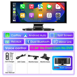11.26 Inch Car DVR 4K Dash Cam Dual Lens Wireless CarPlay Android Auto Monitor - stepyours.com