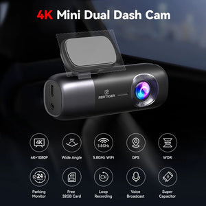 Redtiger F9 Dash Cam 4K Front And Rear GPS WiFi Night Vision - stepyours.com