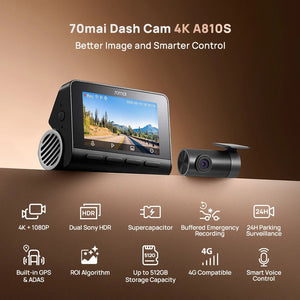70mai Ultra HD 4K Dash Cam A810 A810S With Built In GPS ADAS 150 Degree FOV - stepyours.com