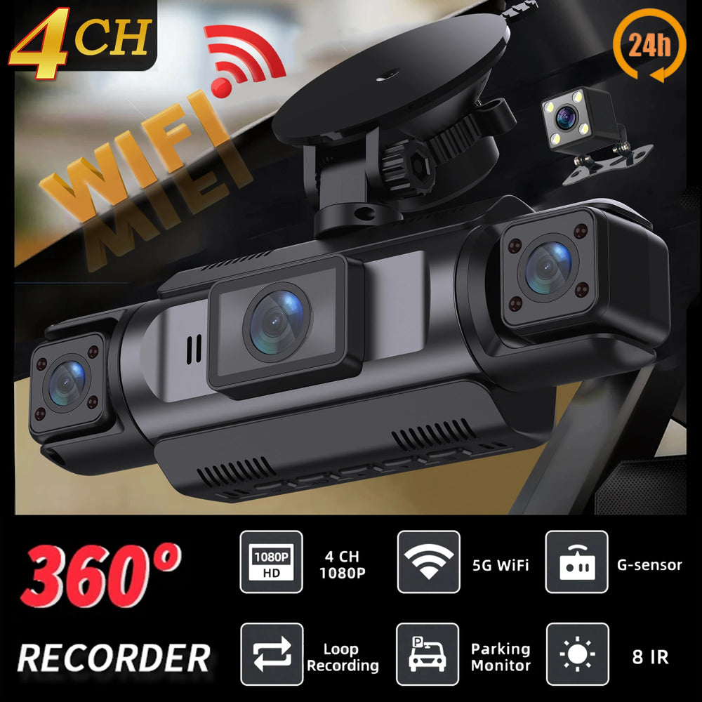 4 Channel WiFi Dashcam Full HD 1080P Front Rear Night Vision Loop Recording - stepyours.com