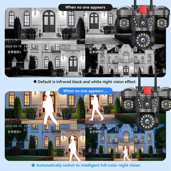 Sherway 10K 20MP UHD Outdoor Quad Lens WiFi IP Camera With 360 PTZ Auto Tracking - stepyours.com