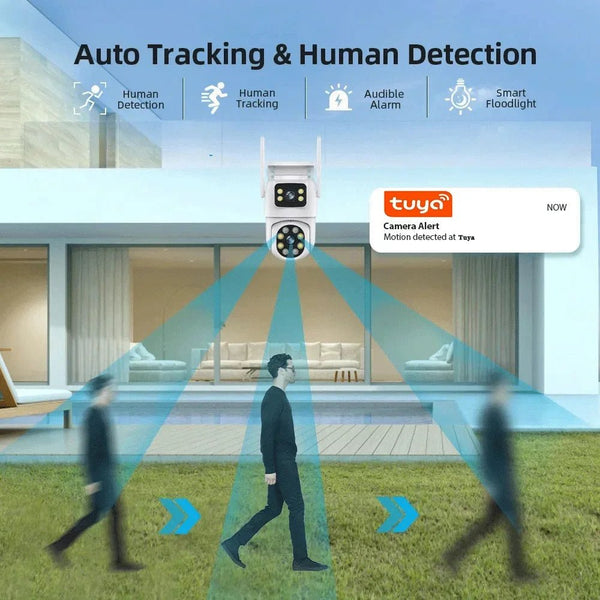 ANSVICAM Outdoor 4K AI Tracking WiFi IP Camera Dual Lens PTZ Alexa Ready - stepyours.com