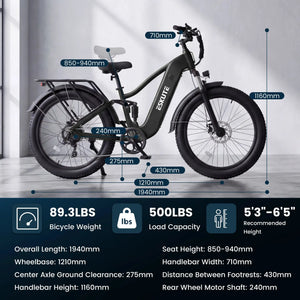 ESKUTE C300R-SO - Full Suspensions - Electric Bike for Adults ，48V20.8Ah Battery Ebike up to 80 Miles, Peak, 26x4.0 Fat Tire Step-Over Ebike, 8-Speed, UL2849 E-Bike