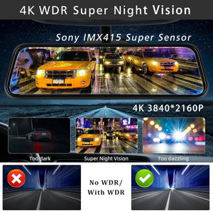 10 Inch 4K Dash Cam With CarPlay Android Auto GPS WiFi Rearview Mirror - stepyours.com