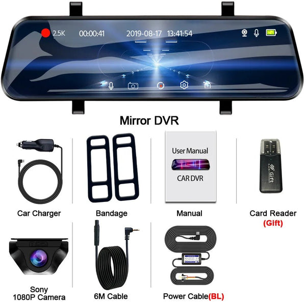 EACE 2.5K Mirror Dash Cam For Car Touch Screen With GPS WiFi 1440P Parking DVR - stepyours.com