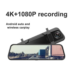 10 Inch 4K Mirror Dash Cam Wireless CarPlay Android Auto Dual Lens GPS WiFi DVR - stepyours.com