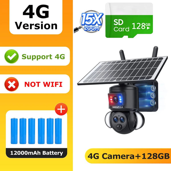 SHIWOJIA 4K 8MP Solar Camera With 4G SIM WiFi Color Night Vision PTZ Dual Lens - stepyours.com