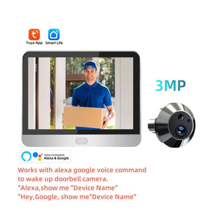 Tuya Smart 3MP Outdoor Wireless Door Peephole Video Eye Camera 2.4G WiFi Night Vision Home Security Door Camera with LCD Screen by stepyours.com