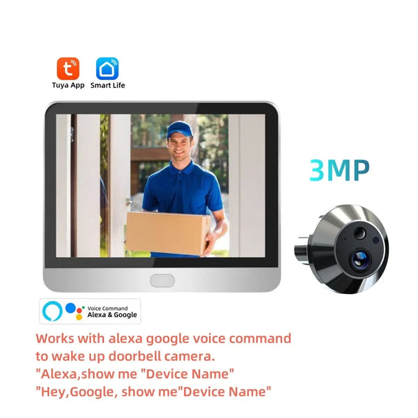 Tuya Smart 3MP Outdoor Wireless Door Peephole Video Eye Camera 2.4G WiFi Night Vision Home Security Door Camera with LCD Screen by stepyours.com