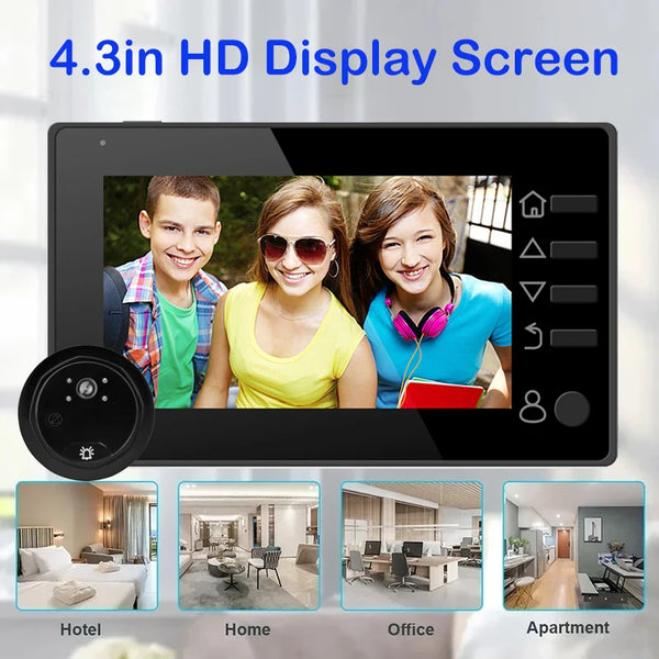 New 4.3 Inch Peephole 140° Smart Video Doorbells Door Viewer Camera Security Monitor 1080P HD Visual Doorbell by stepyours.com