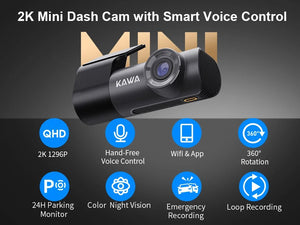 Kawa D5 2K Dash Cam For Car With WiFi App And Voice Control WDR DVR - stepyours.com