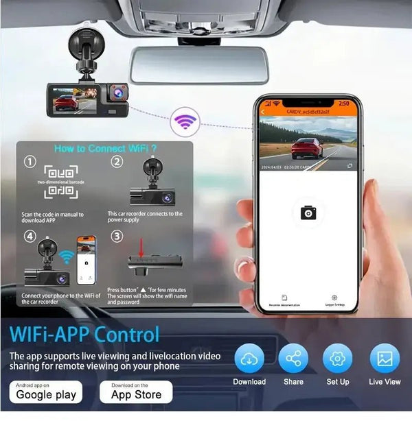 3 Channel WiFi Car DVR 1080P Front Inside Rear 170 Degree Night Vision G Sensor - stepyours.com