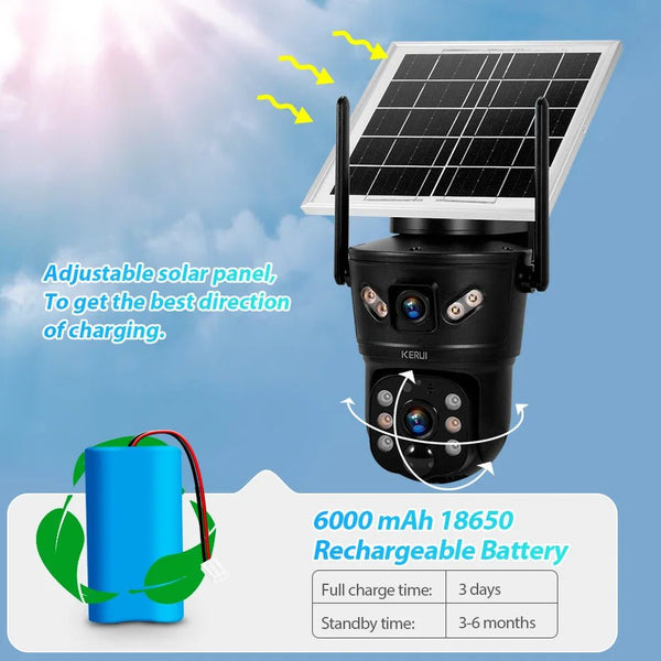 KERUI Outdoor Solar - Powered Dual - Lens Security Camera - 6MP 4G WiFi CCTV - stepyours.com