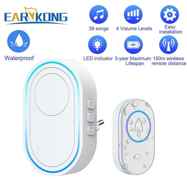 Intelligent Wireless Doorbell Home Welcome Doorbell Waterproof 300m Remote Smart Door Bell Chime EU UK US Plug Optional by stepyours.com