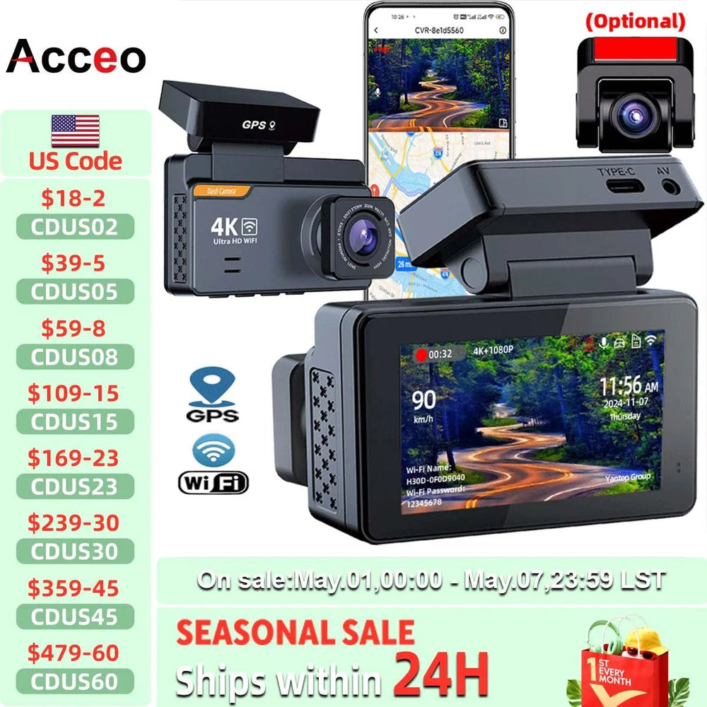 4K Dash Cam With GPS Dual Lens Night Vision 24 Hour Parking - stepyours.com