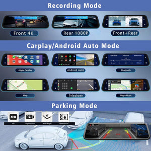 10 Inch 4K Dash Cam With CarPlay Android Auto GPS WiFi Rearview Mirror - stepyours.com