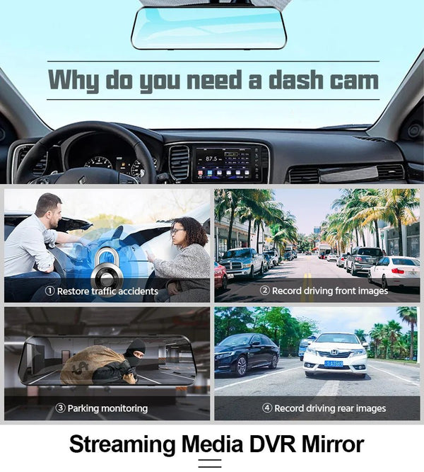 10 Inch Rearview Mirror Dash Cam Front And Rear 1080P Dual Recorder Night Vision - stepyours.com