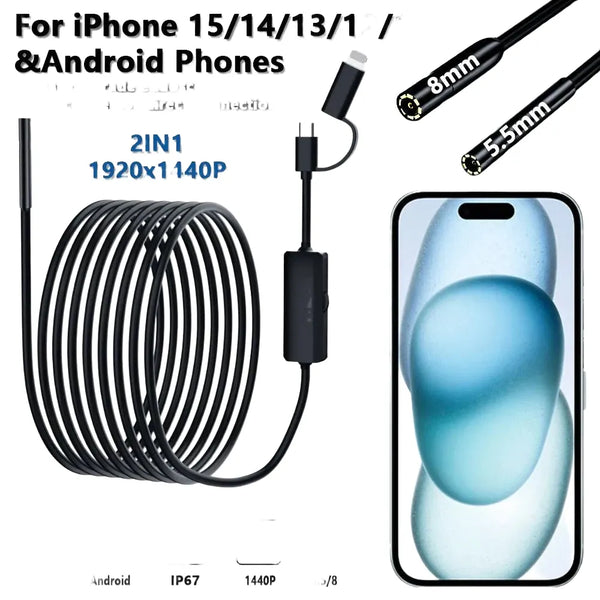 5.5 To 8mm Endoscope For Android And iPhone Real Time Boroscope Tight Spaces - stepyours.com