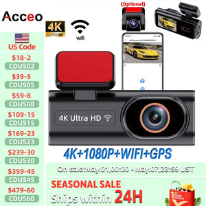 Acceo Dash Cam 4K Front And 1080P Rear Dual Lens With GPS WiFi Night Vision - stepyours.com