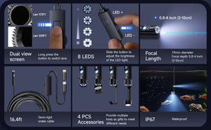 KERUI Endoscope Camera Dual Lens TypeC LED IP67 Waterproof iPhone iPad Android - stepyours.com