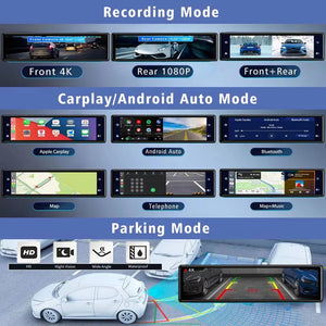 11.26 Inch 4K Dash Cam With CarPlay Android Auto Dual Lens WiFi GPS Bluetooth - stepyours.com