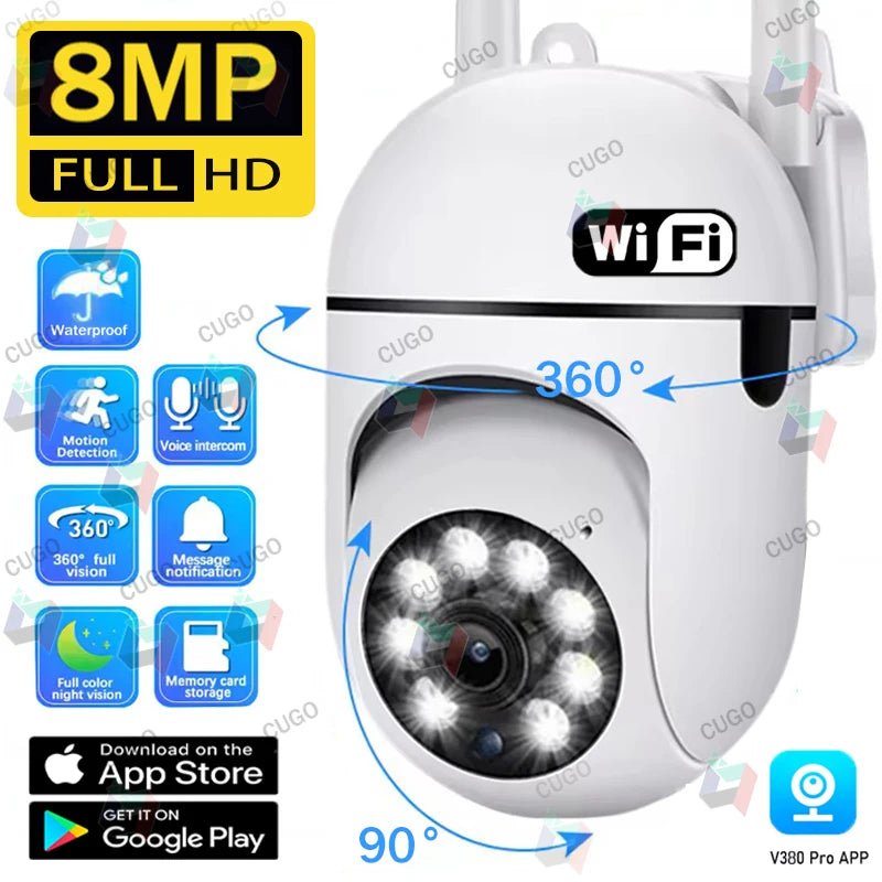 8MP WiFi Surveillance Camera PTZ IP Camera Color Night Vision AI Human Tracking - stepyours.com
